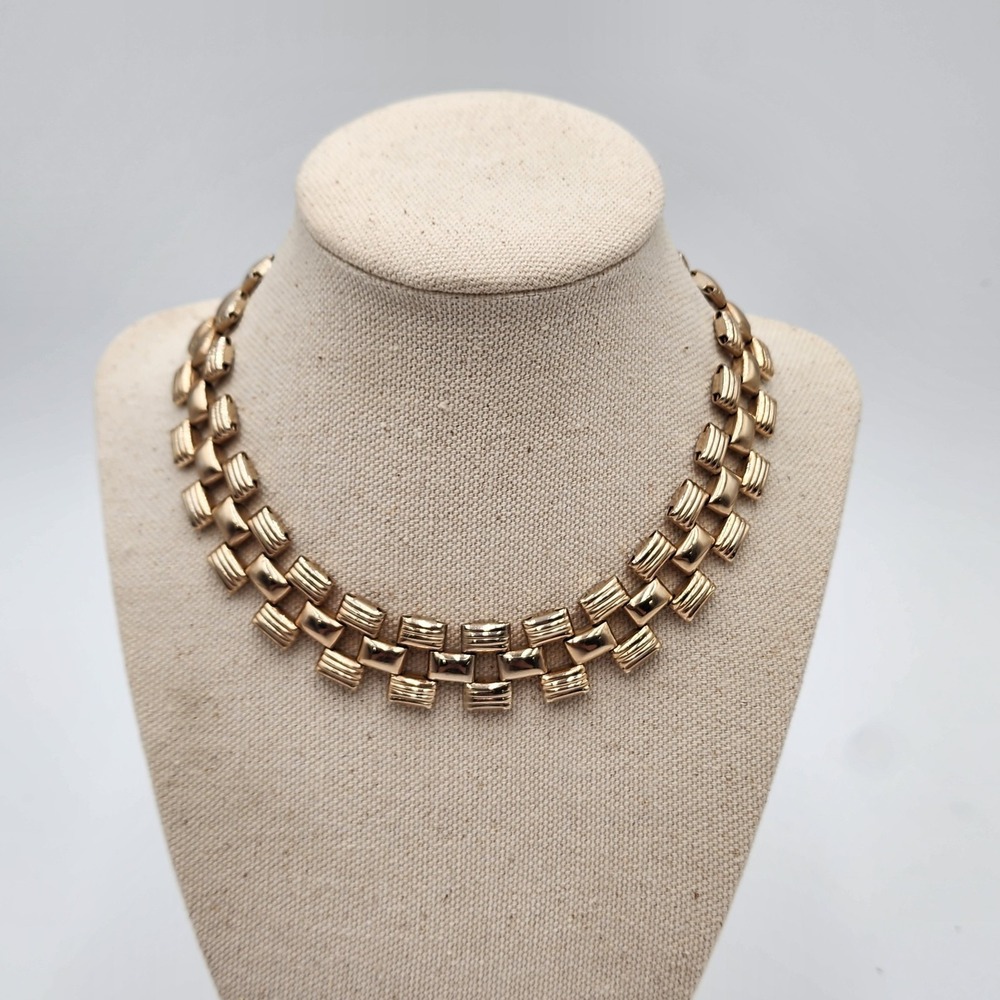 Vintage Brookraft Panther Link Gold Tone Necklace 15' Statement‎ Chunky Classic